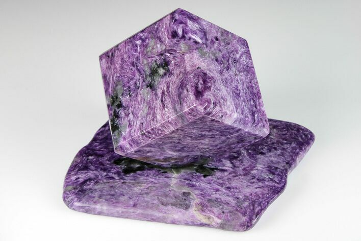 Polished Purple Charoite Cube with Base - Siberia #198244